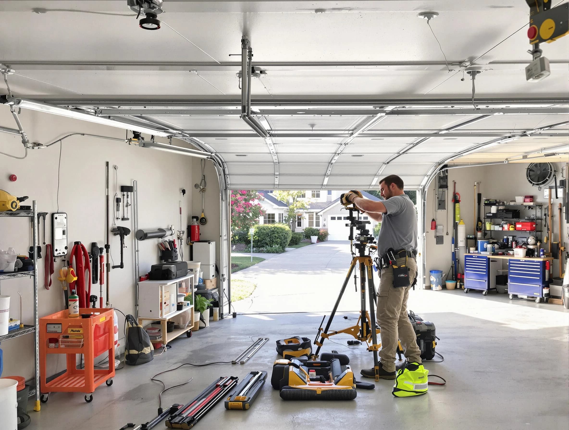 Chartiers Garage Door Repair specialist performing laser-guided track alignment in Chartiers